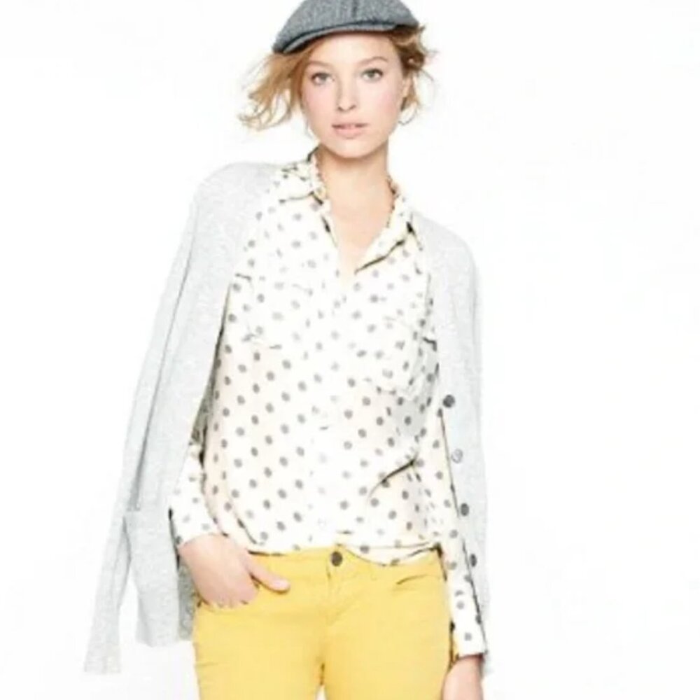 NWT 100% Silk J. Crew Blythe  Polka Dot Blouse Size 6